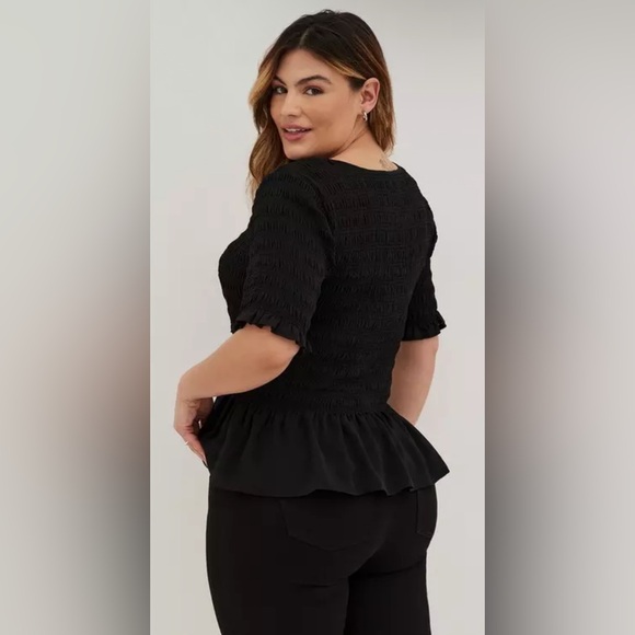 Torrid Black Smocked Peplum Blouse - Picture 4 of 7